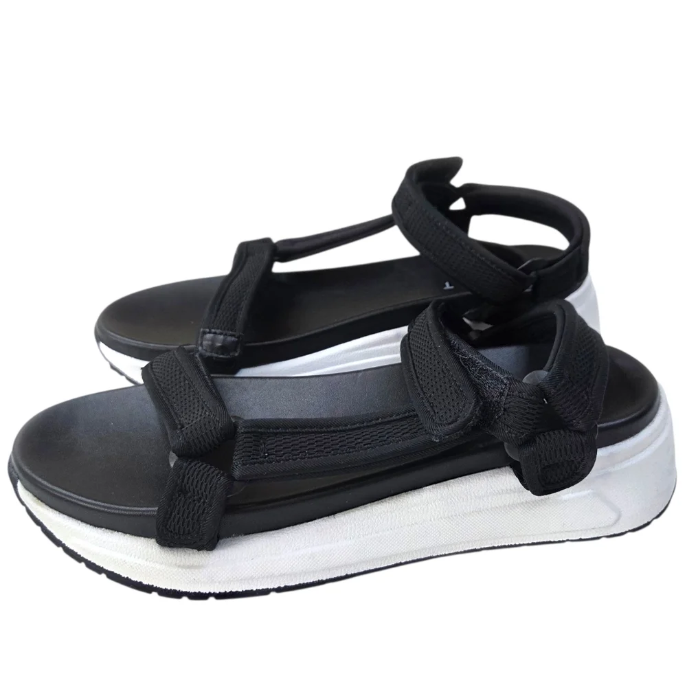 Esprit Y2K Sporty Platform Sandals Womens 9 Black White Ankle Strap Open Toe